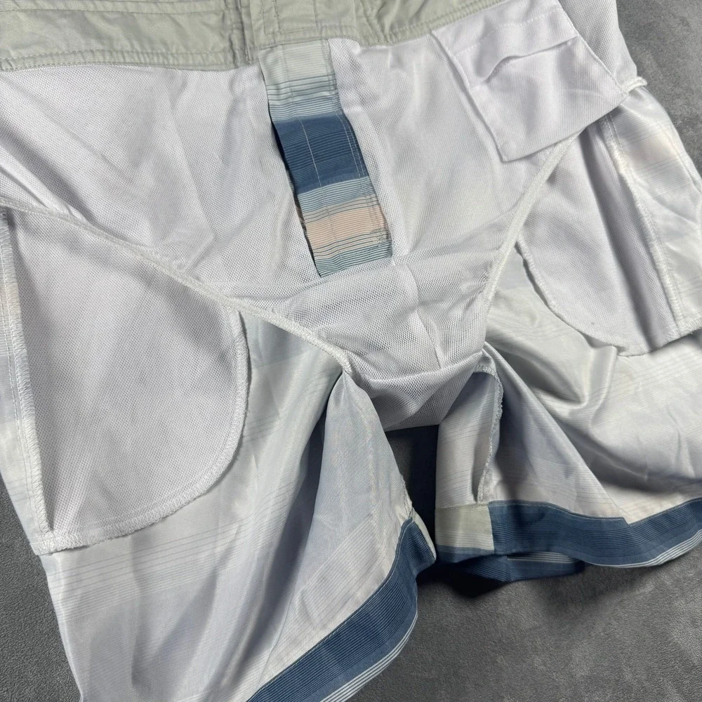 Original Penguin Men's Striped Swim Trunks Blue Grey Peach Size 36 Mesh Lined 6